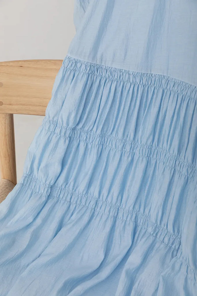 Cotton Tiered Long Sleeve Maxi Dress  Fibflx