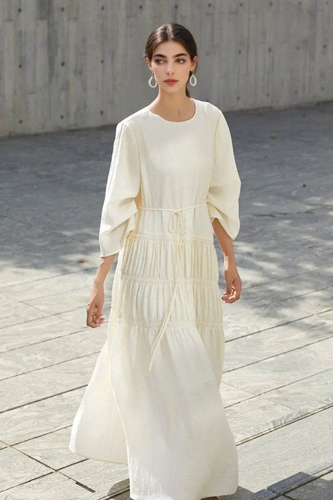 Cotton Tiered Long Sleeve Maxi Dress  Fibflx