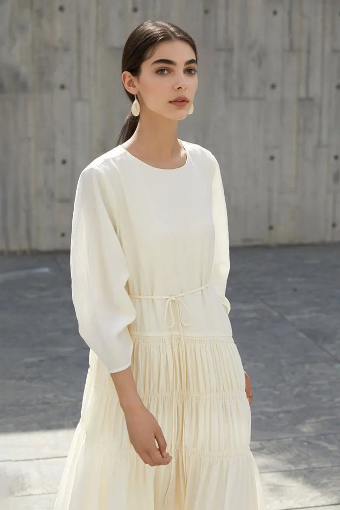 Cotton Tiered Long Sleeve Maxi Dress  Fibflx