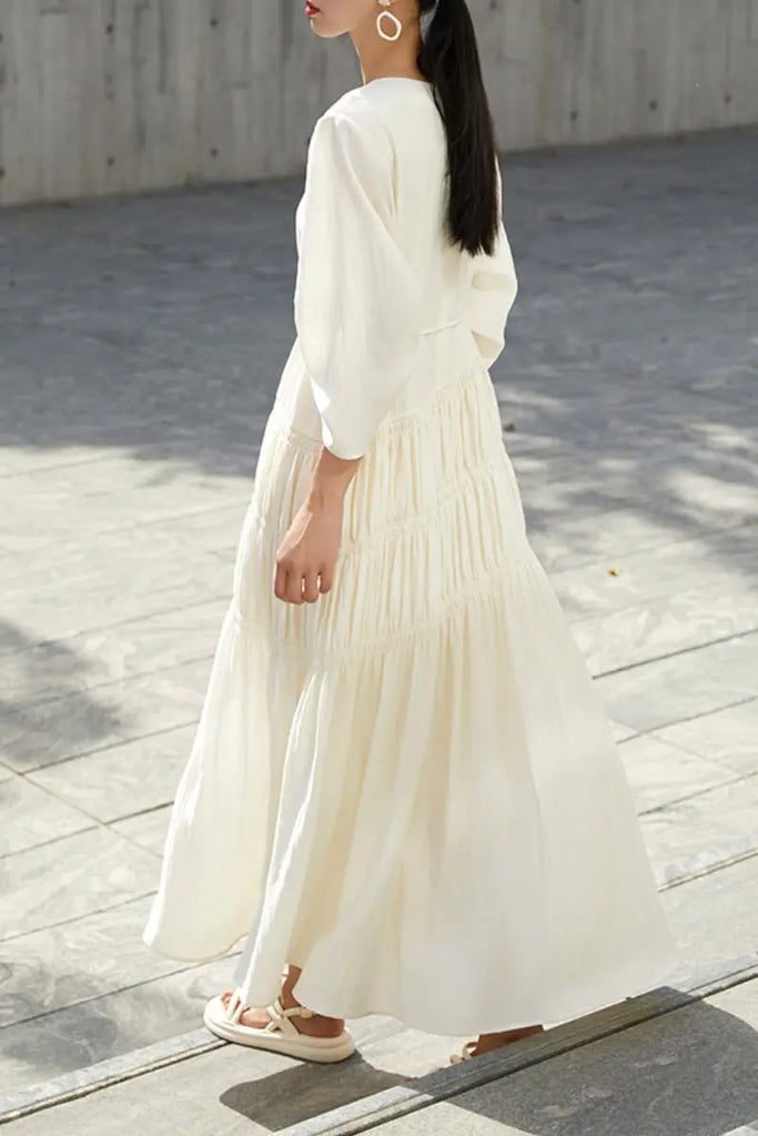 Cotton Tiered Long Sleeve Maxi Dress  Fibflx
