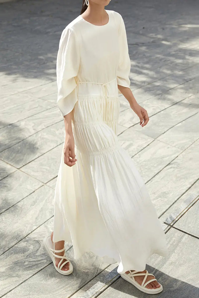 Cotton Tiered Long Sleeve Maxi Dress  Fibflx