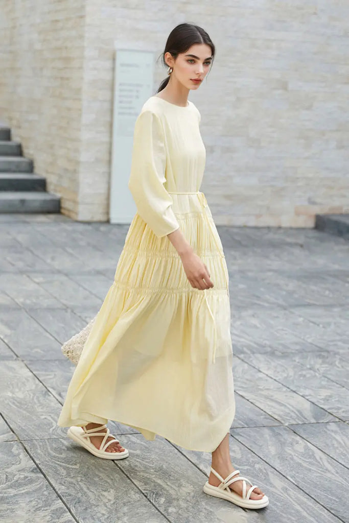 Cotton Tiered Long Sleeve Maxi Dress  Fibflx