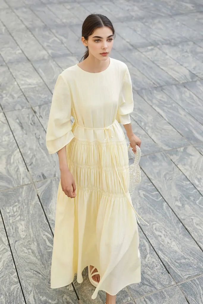 Cotton Tiered Long Sleeve Maxi Dress  Fibflx