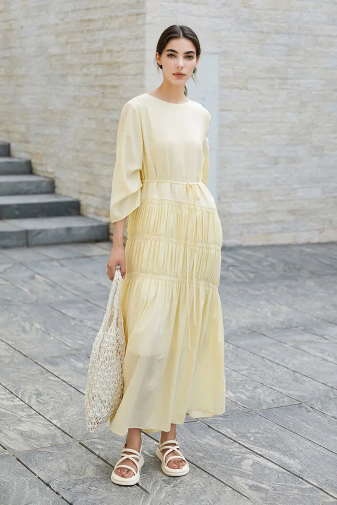 Cotton Tiered Long Sleeve Maxi Dress  Fibflx