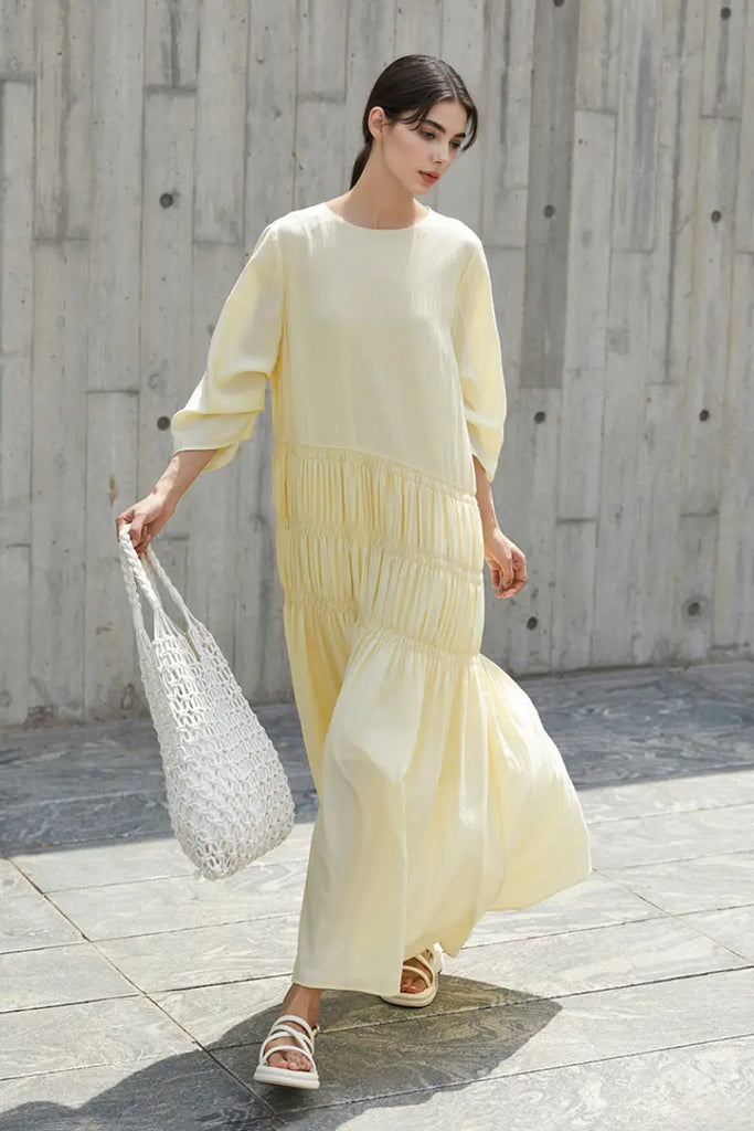 Cotton Tiered Long Sleeve Maxi Dress  Fibflx