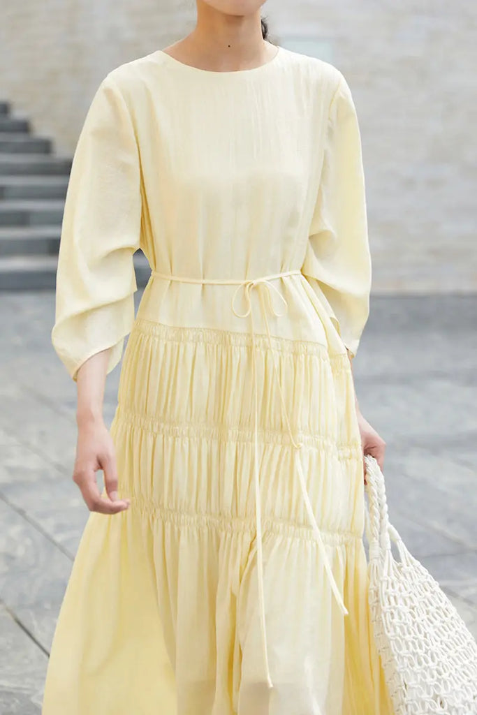 Cotton Tiered Long Sleeve Maxi Dress  Fibflx