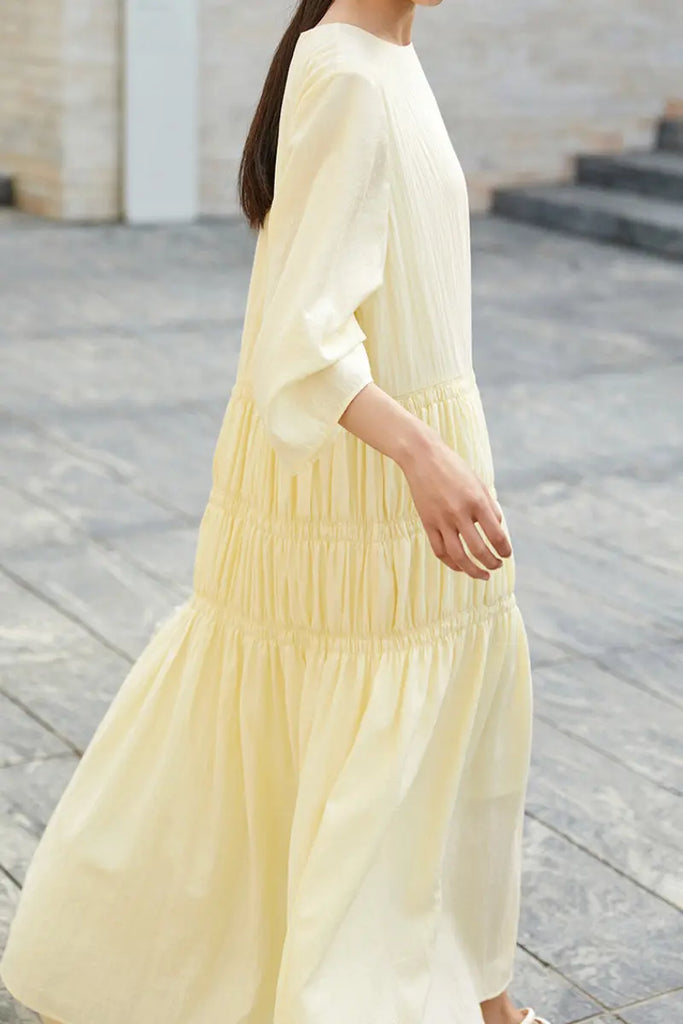 Cotton Tiered Long Sleeve Maxi Dress  Fibflx