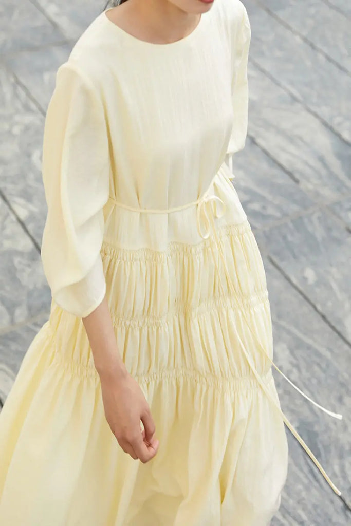 Cotton Tiered Long Sleeve Maxi Dress  Fibflx