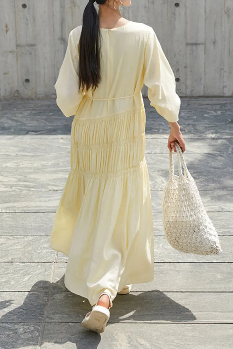 Cotton Tiered Long Sleeve Maxi Dress Off White / S
