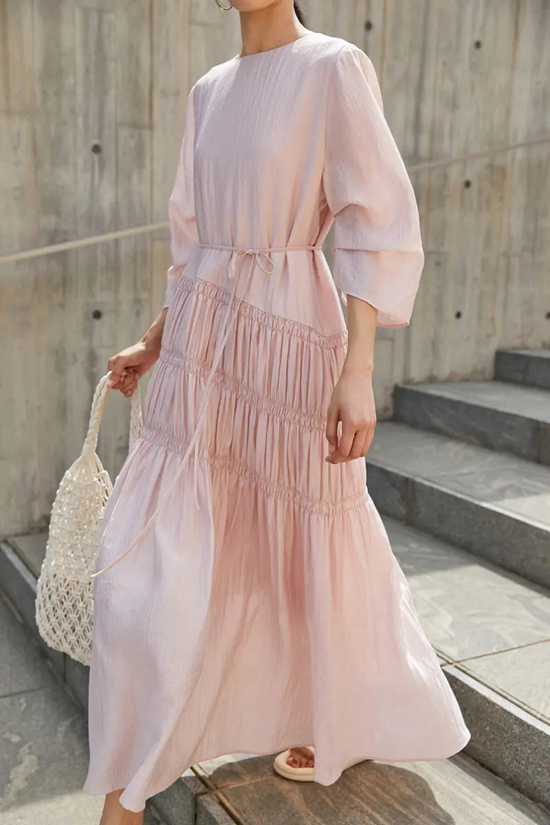 long sleeve tiered maxi dress Cotton Soft Pink / L Masters Black Graduation Cap Item:Hoop Bouquet Standard 12