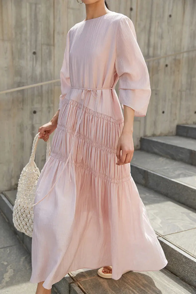 Cotton Tiered Long Sleeve Maxi Dress  Fibflx