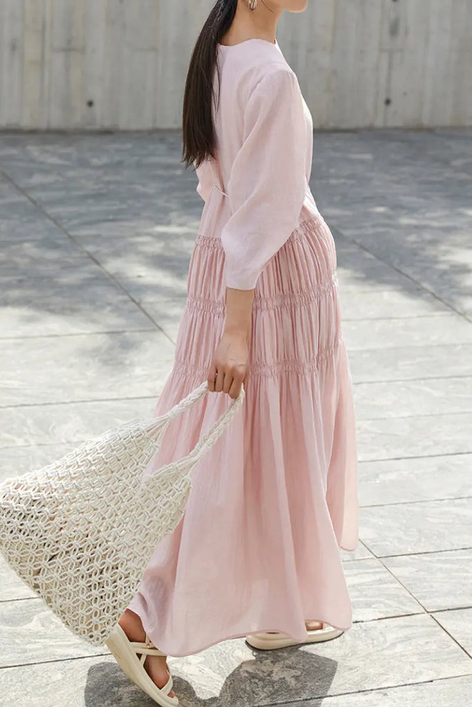 Cotton Tiered Long Sleeve Maxi Dress  Fibflx
