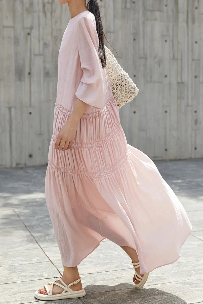 Cotton Tiered Long Sleeve Maxi Dress  Fibflx
