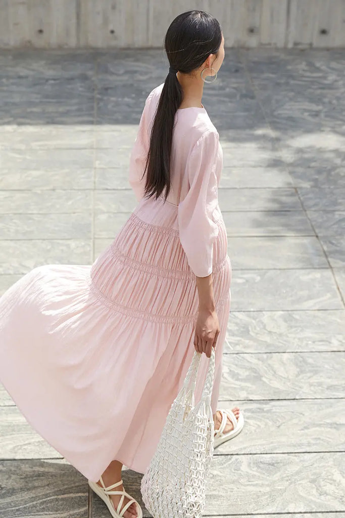Cotton Tiered Long Sleeve Maxi Dress  Fibflx
