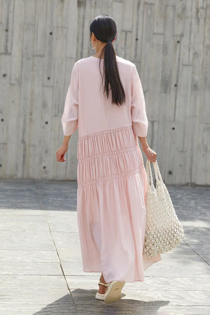 Cotton Tiered Long Sleeve Maxi Dress  Fibflx