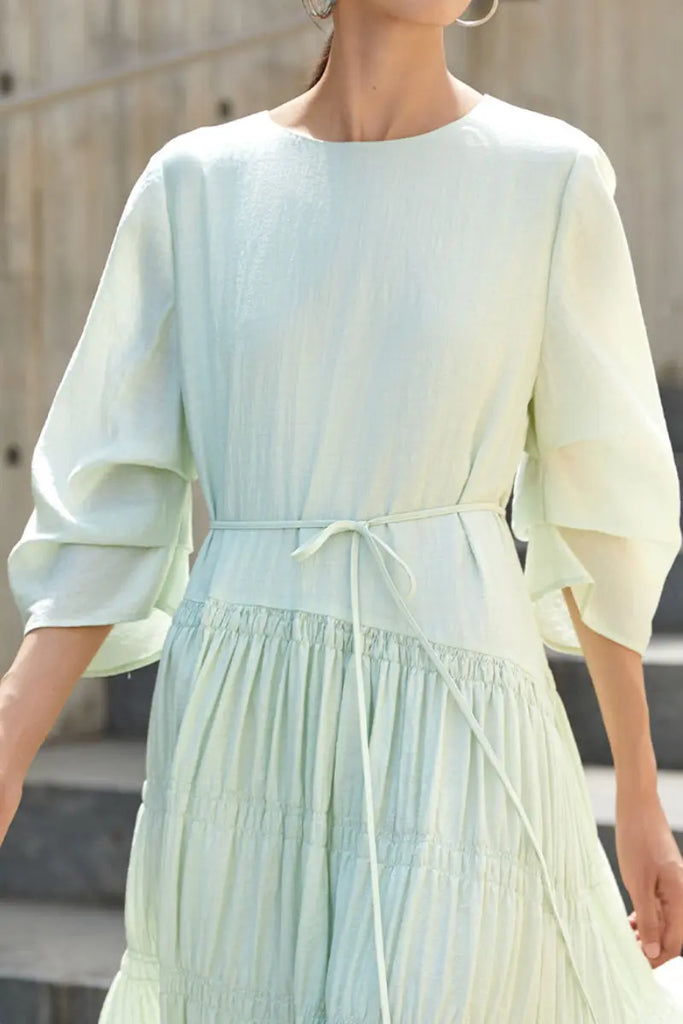 Cotton Tiered Long Sleeve Maxi Dress  Fibflx