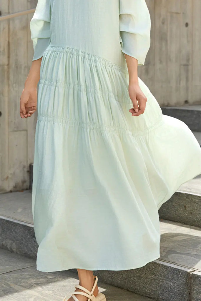 Cotton Tiered Long Sleeve Maxi Dress  Fibflx