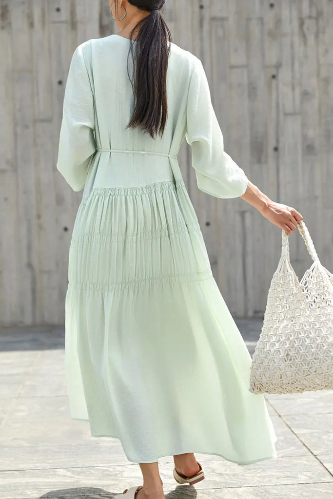 Cotton Tiered Long Sleeve Maxi Dress  Fibflx