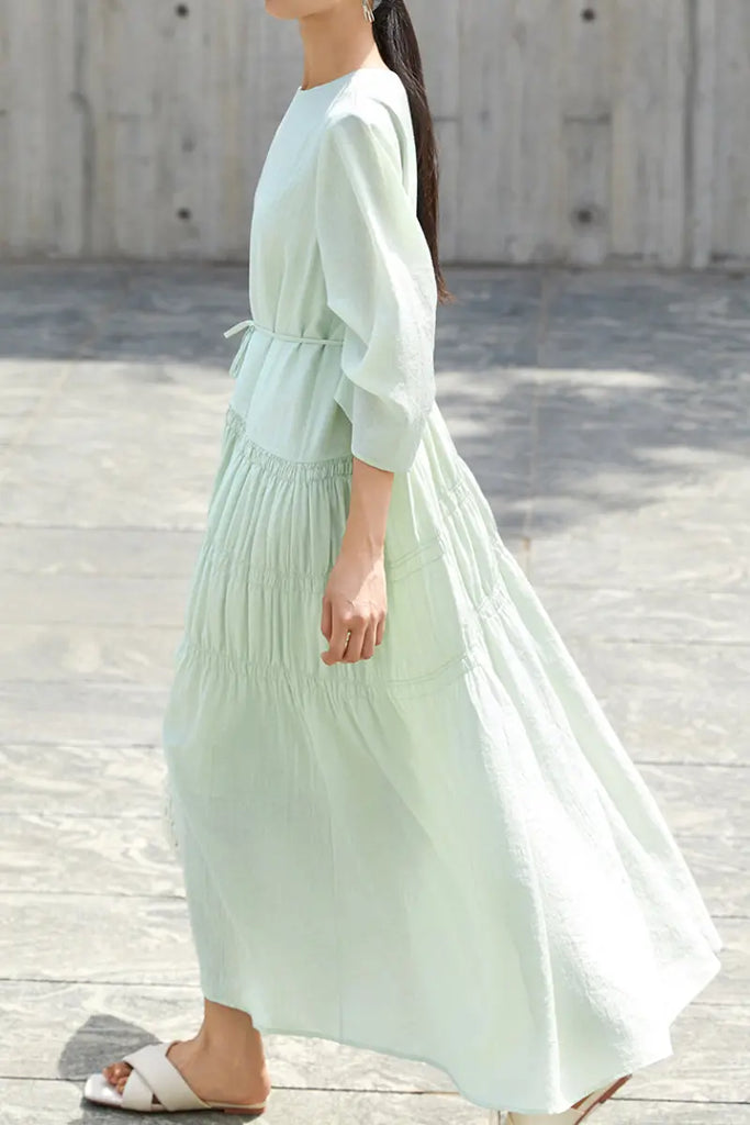 Cotton Tiered Long Sleeve Maxi Dress  Fibflx