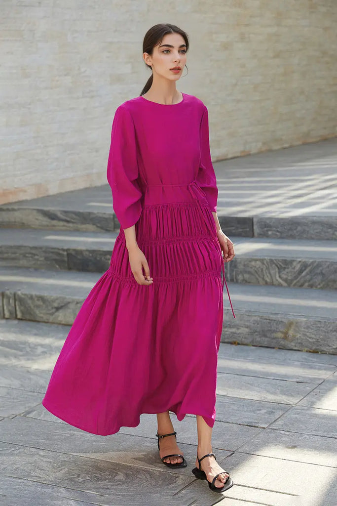 Cotton Tiered Long Sleeve Maxi Dress  Fibflx