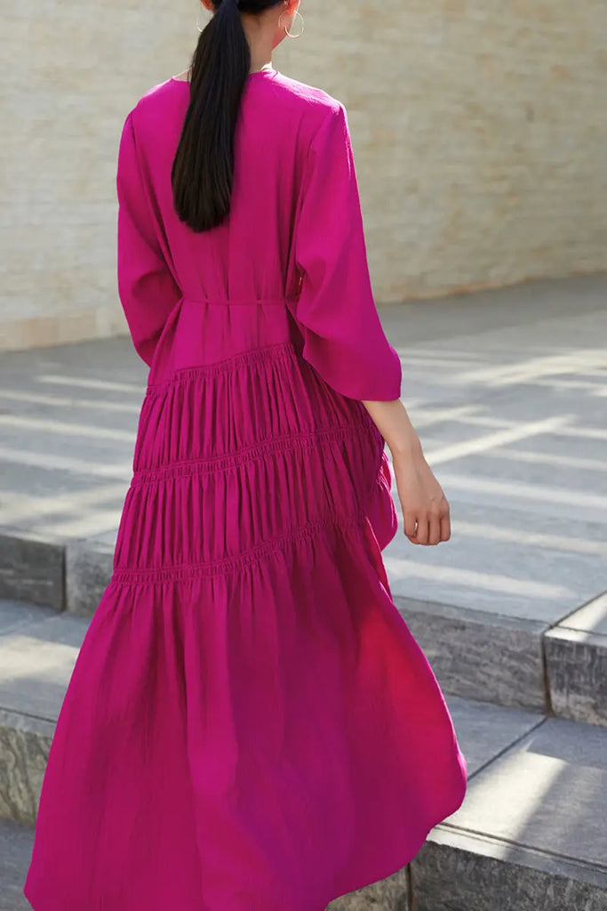 Cotton Tiered Long Sleeve Maxi Dress  Fibflx