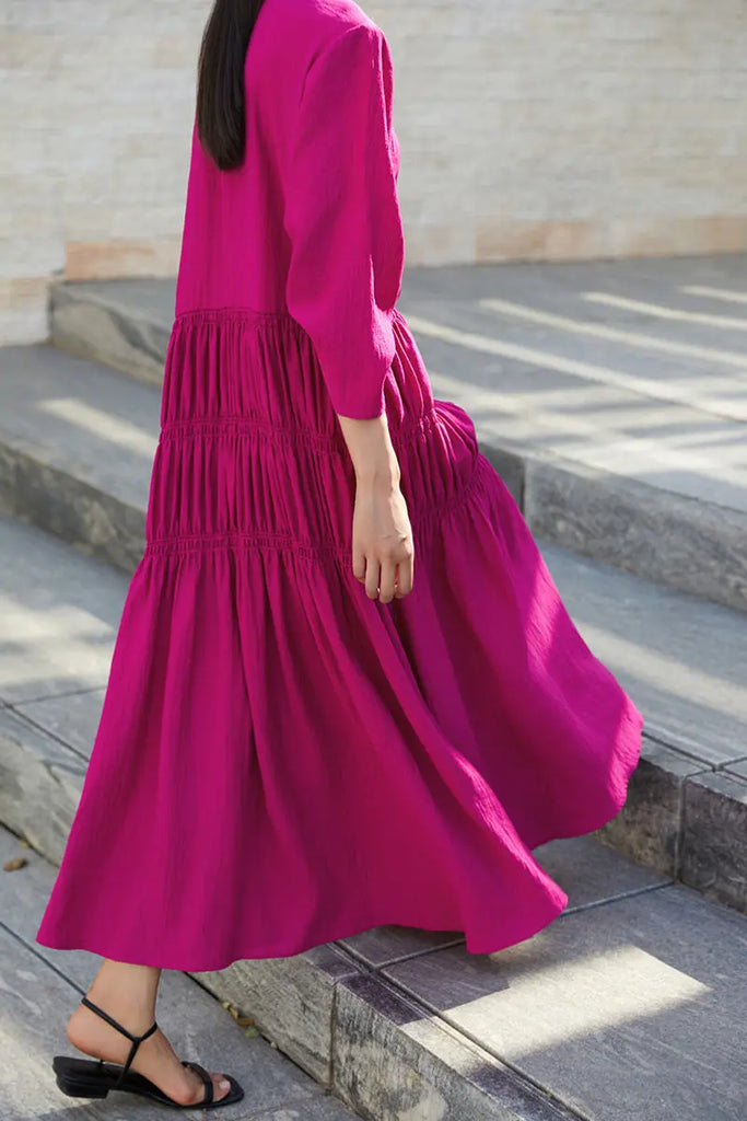 Cotton Tiered Long Sleeve Maxi Dress  Fibflx