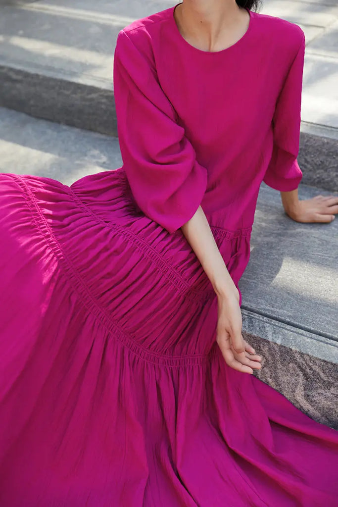 Cotton Tiered Long Sleeve Maxi Dress  Fibflx