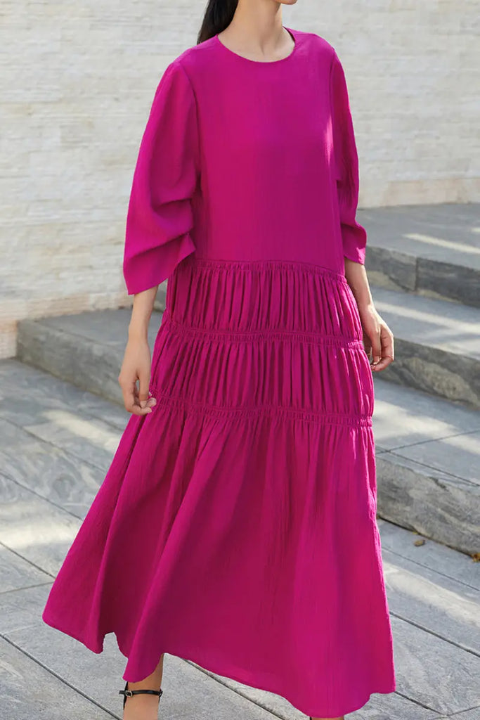 Cotton Tiered Long Sleeve Maxi Dress  Fibflx