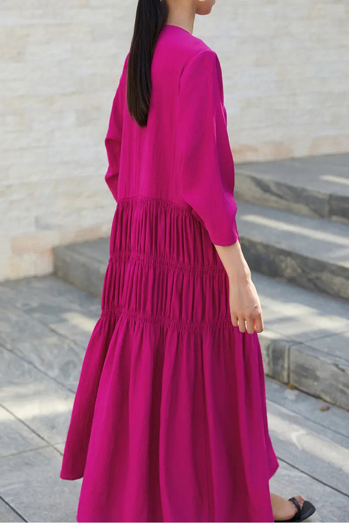 Cotton Tiered Long Sleeve Maxi Dress  Fibflx