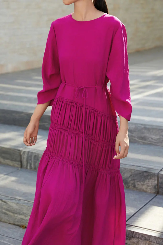 Cotton Tiered Long Sleeve Maxi Dress  Fibflx