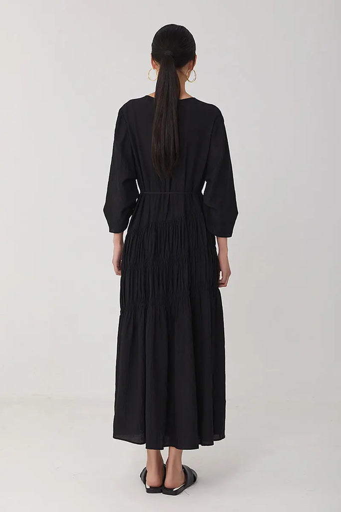 Cotton Tiered Long Sleeve Maxi Dress  Fibflx