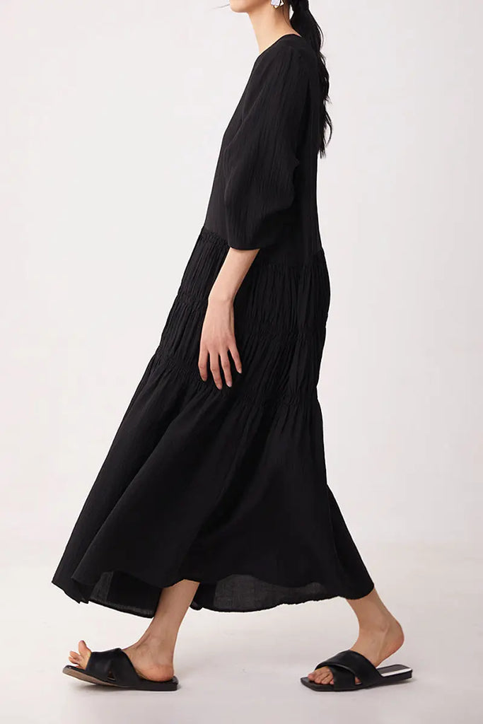 Cotton Tiered Long Sleeve Maxi Dress  Fibflx