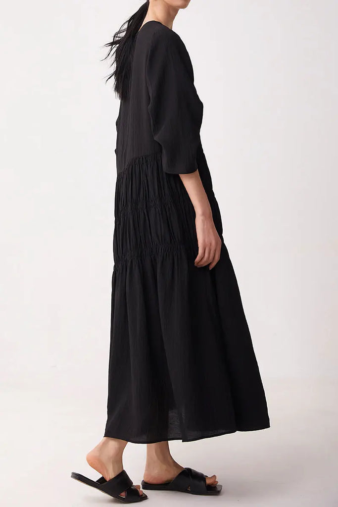 Cotton Tiered Long Sleeve Maxi Dress  Fibflx
