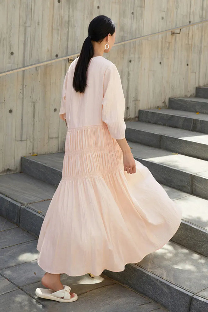 Cotton Tiered Long Sleeve Maxi Dress  Fibflx