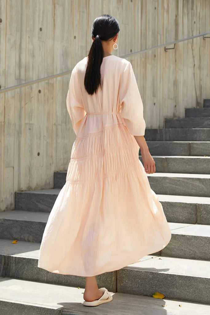 Cotton Tiered Long Sleeve Maxi Dress  Fibflx