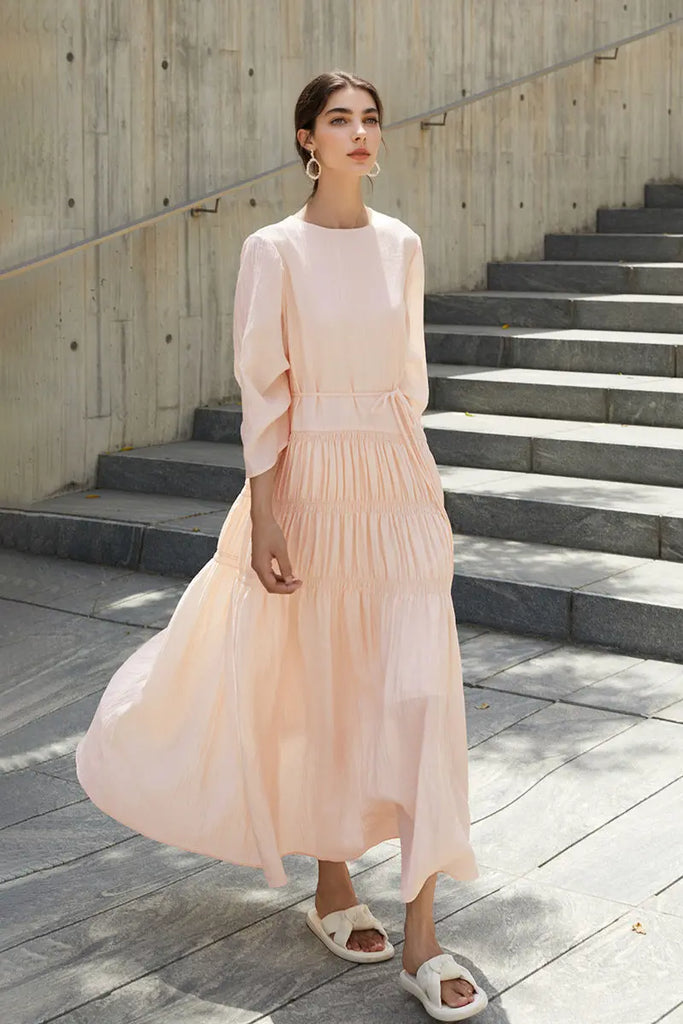 Cotton Tiered Long Sleeve Maxi Dress  Fibflx