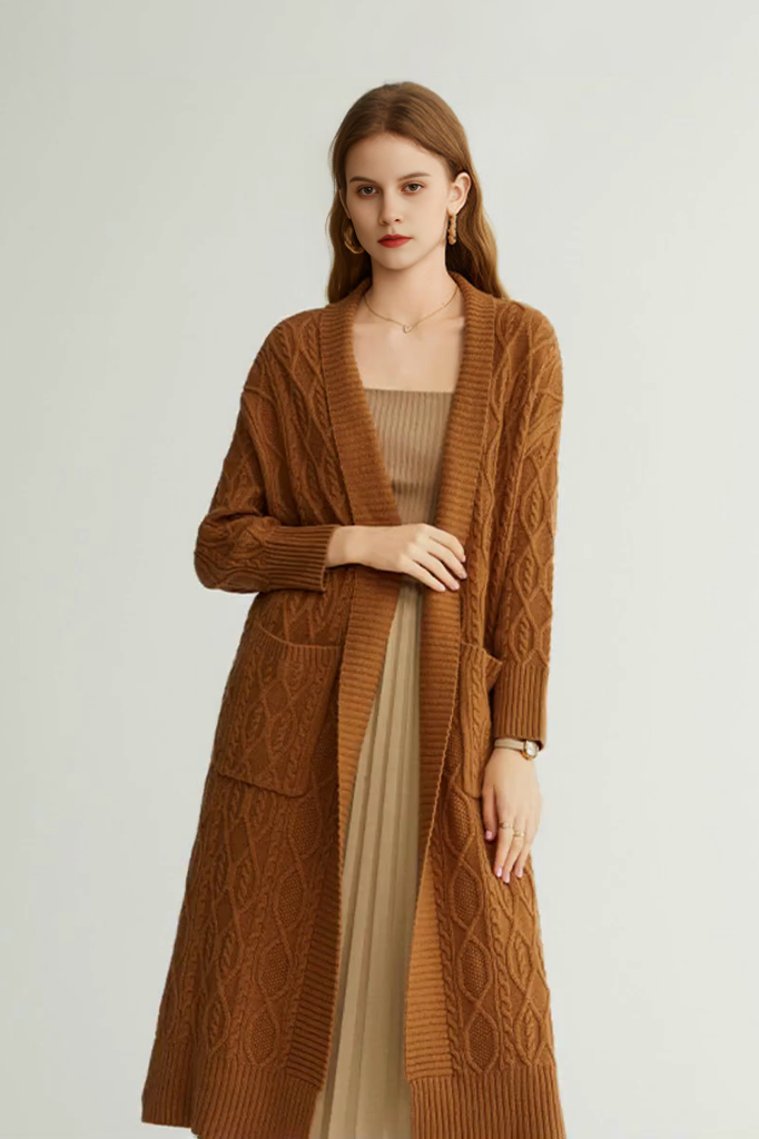 Cozy Cable Knit Duster Cardigan with Side Pockets Fibflx