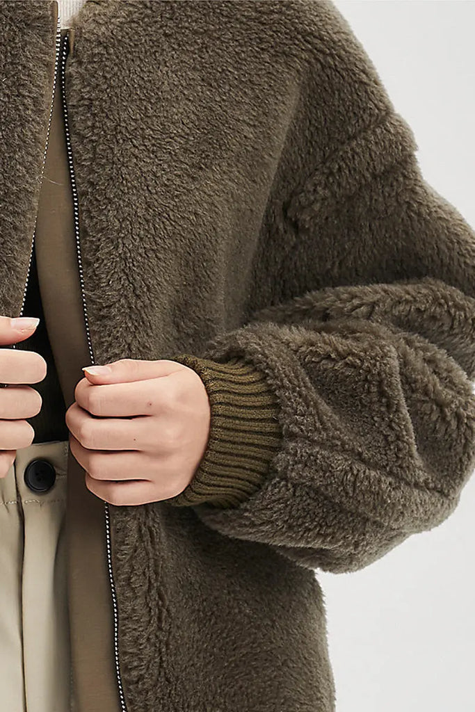 Fibflx Women's Cozy Oversized Teddy Bomber Jacket