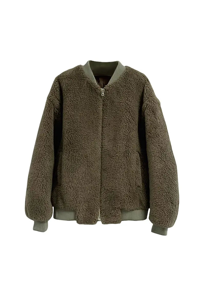 Fibflx Women's Cozy Oversized Teddy Bomber Jacket