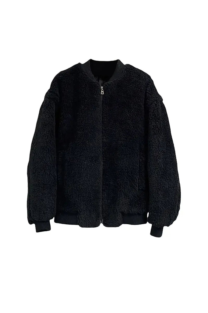 Fibflx Women's Cozy Oversized Teddy Bomber Jacket