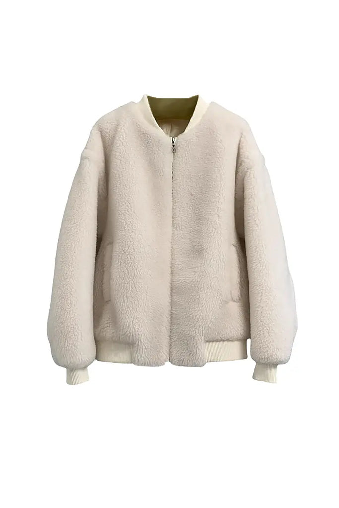 Fibflx Women's Cozy Oversized Teddy Bomber Jacket