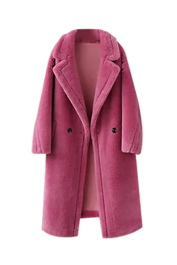 Cozy Teddy-style Shearling Coat With Lapel Collar Fibflx