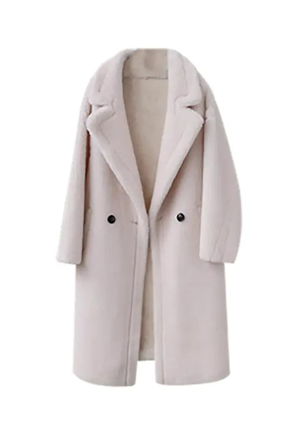 Cozy Teddy-style Shearling Coat With Lapel Collar Fibflx