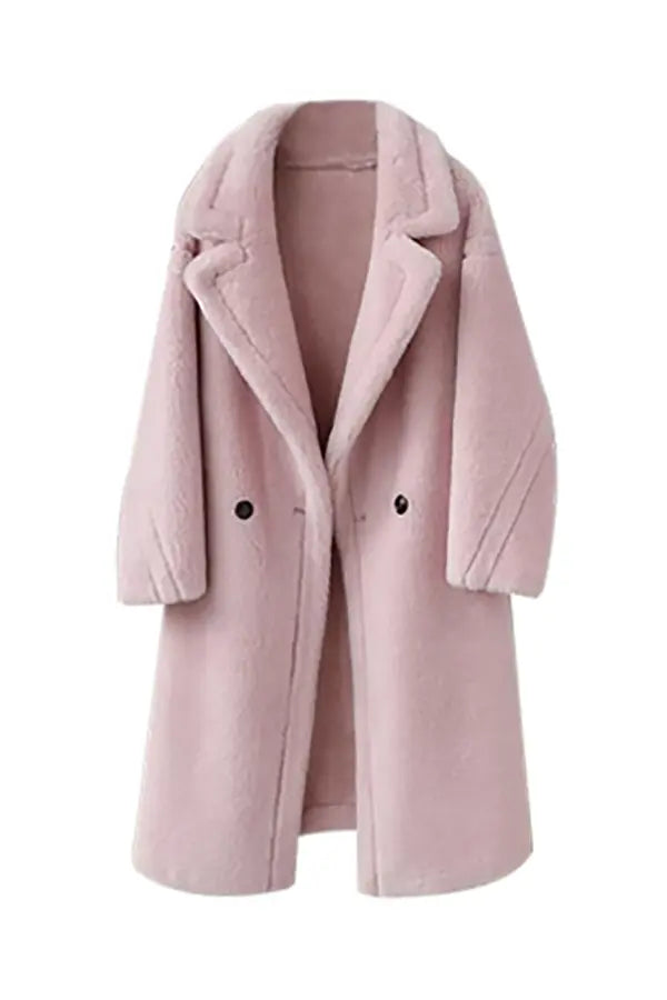 Cozy Teddy-style Shearling Coat With Lapel Collar Fibflx