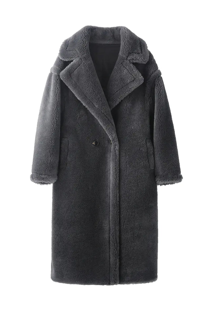 Cozy Teddy-style Shearling Coat With Lapel Collar Fibflx