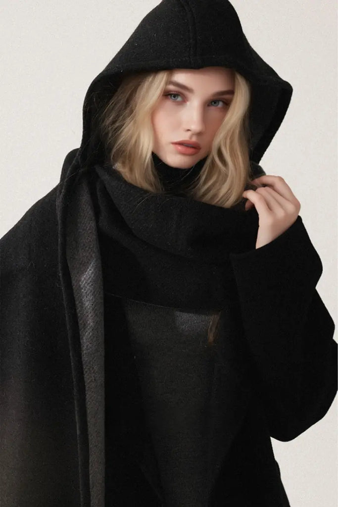 Fibflx Women's Cozy Wool Blend Hooded Scarf