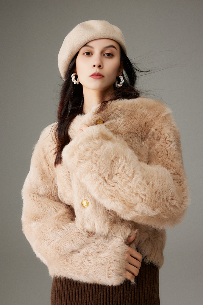 Crewneck Cropped Lambskin Lined  Coat toscana shearling coat Fibflx