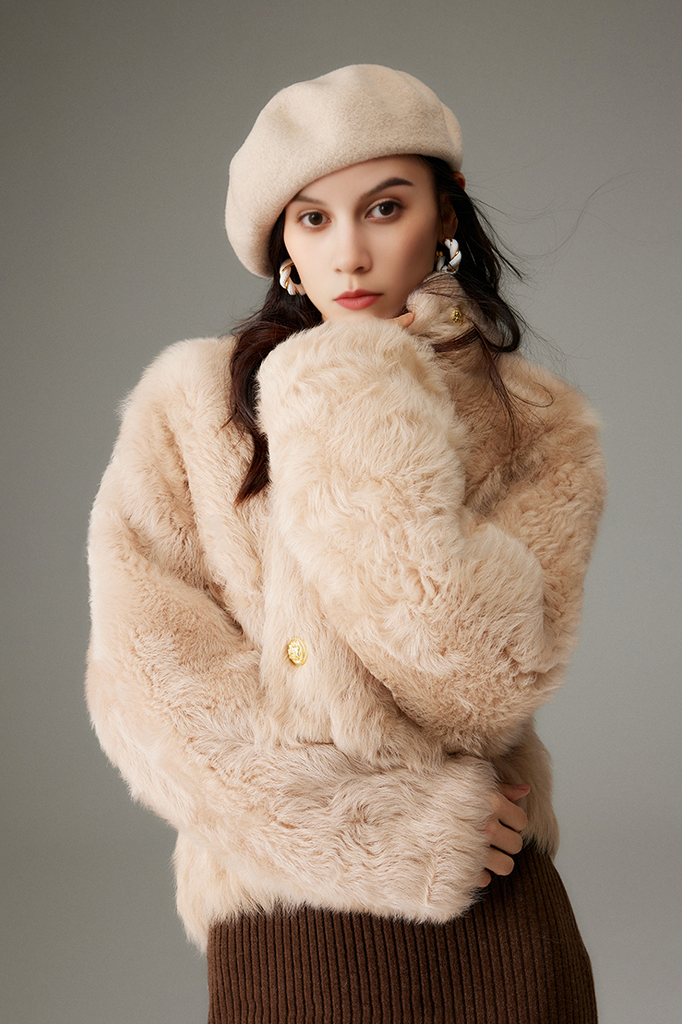 Crewneck Cropped Lambskin Lined  Coat toscana shearling coat Fibflx