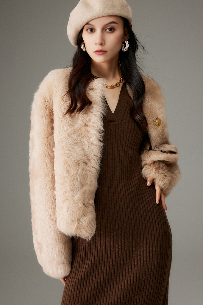 Crewneck Cropped Lambskin Lined  Coat toscana shearling coat Fibflx