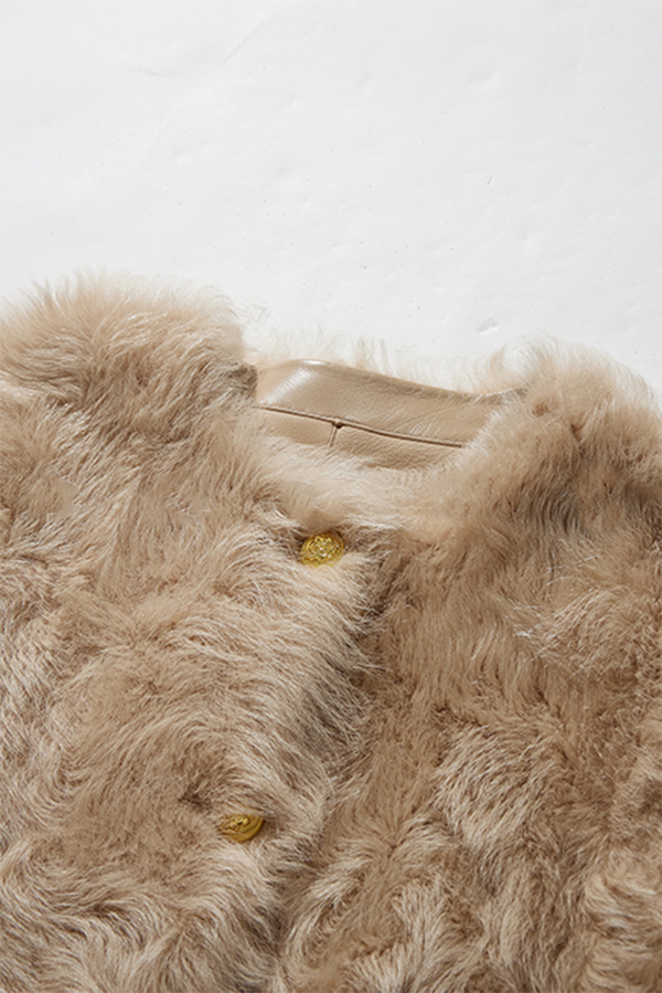 Crewneck Cropped Lambskin Lined  Coat toscana shearling coat Fibflx